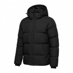 Men's Hooded Puffer Jacket with Zip Pockets and Ribbed Cuffs