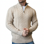 Men’s Half-Zip Jumper in Merino Wool with Aran Pattern for Warmth