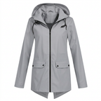 Gray hooded rain jacket