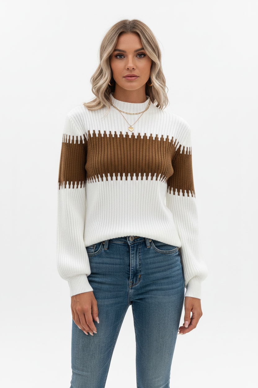 Half-Turtleneck Lantern Sleeve Sweater - modell framifrån