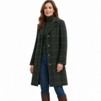 Women's Long Checked Coat - Fitted Button-Up Winter Outerwear