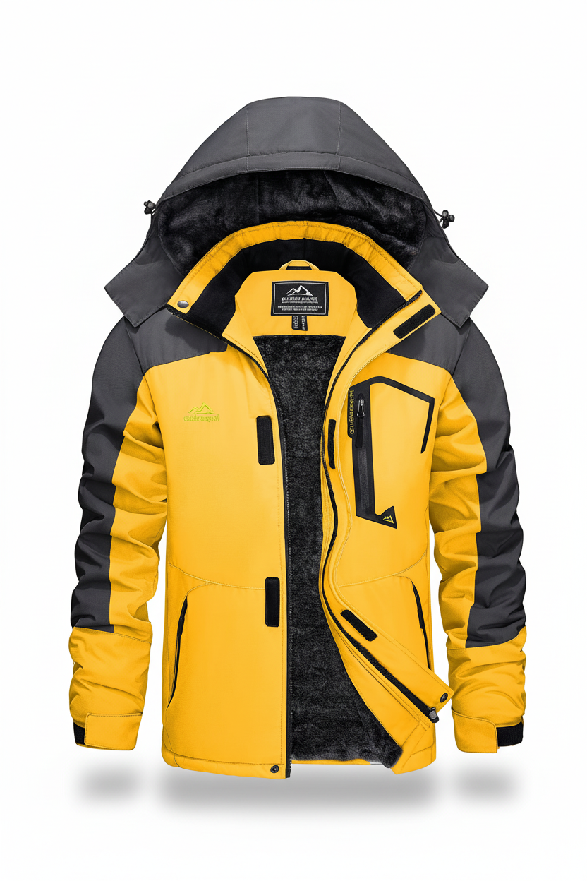 Men's hooded winter fleece lined jacket on a white background