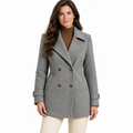Women's Short Tailored Pea Coat - Double-Breasted, Wrinkle-Resistant
