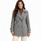 Women's Short Tailored Pea Coat - Double-Breasted, Wrinkle-Resistant