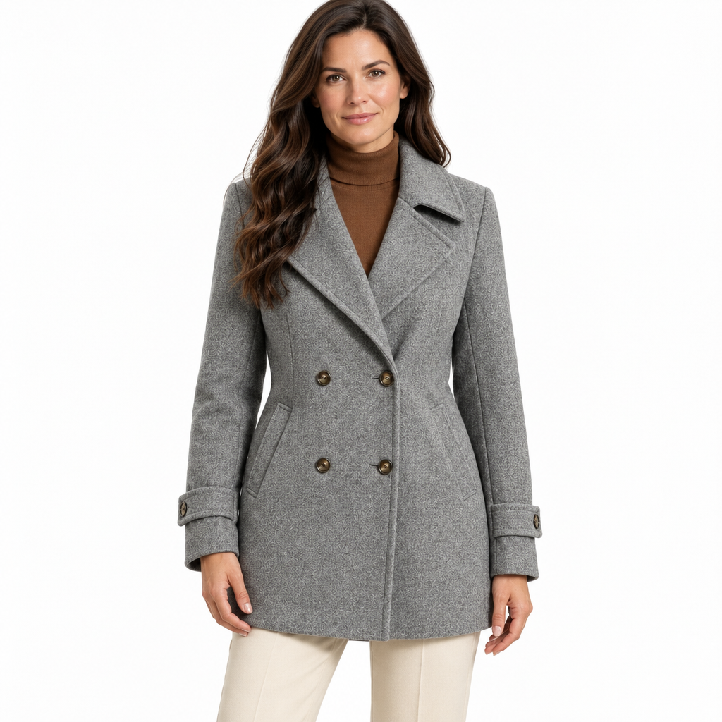 Women's Short Tailored Pea Coat - Double-Breasted, Wrinkle-Resistant