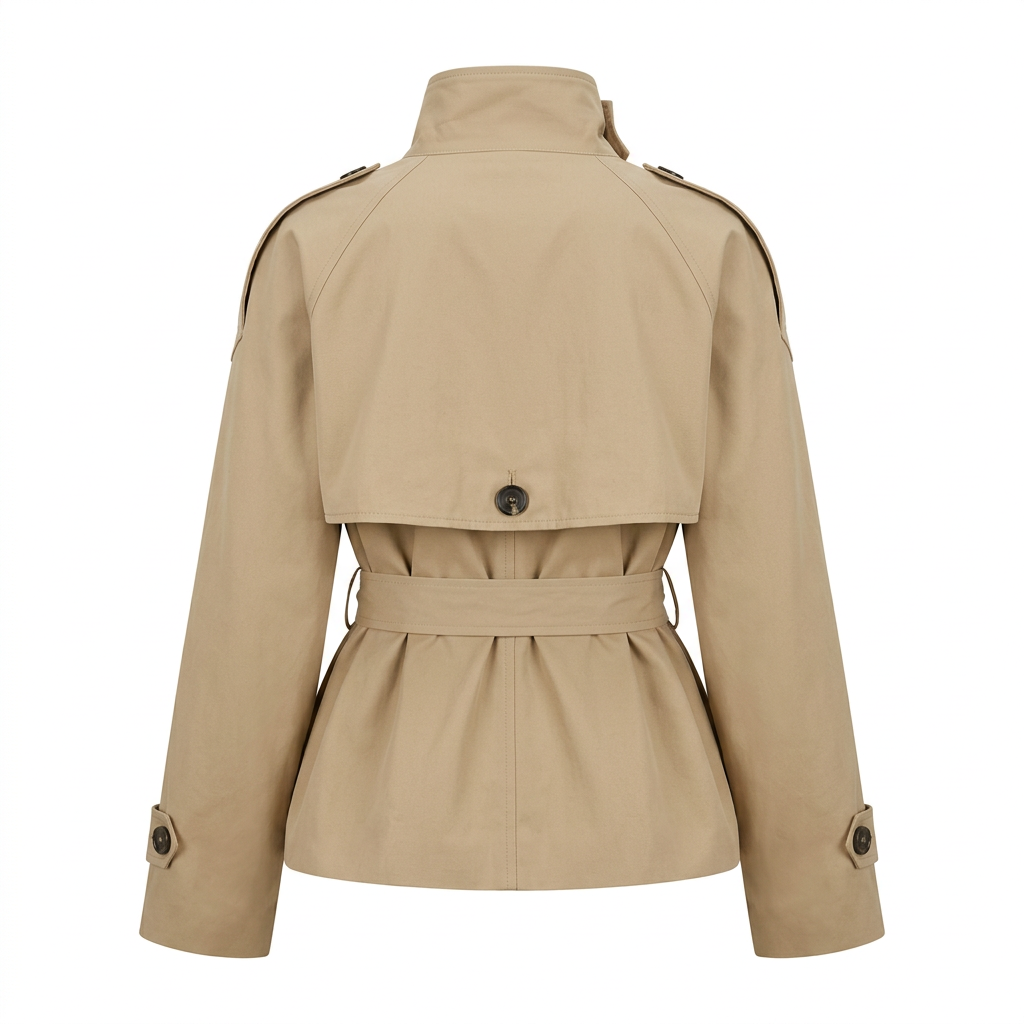 Women's Short Double-Breasted Trench Coat with Belt