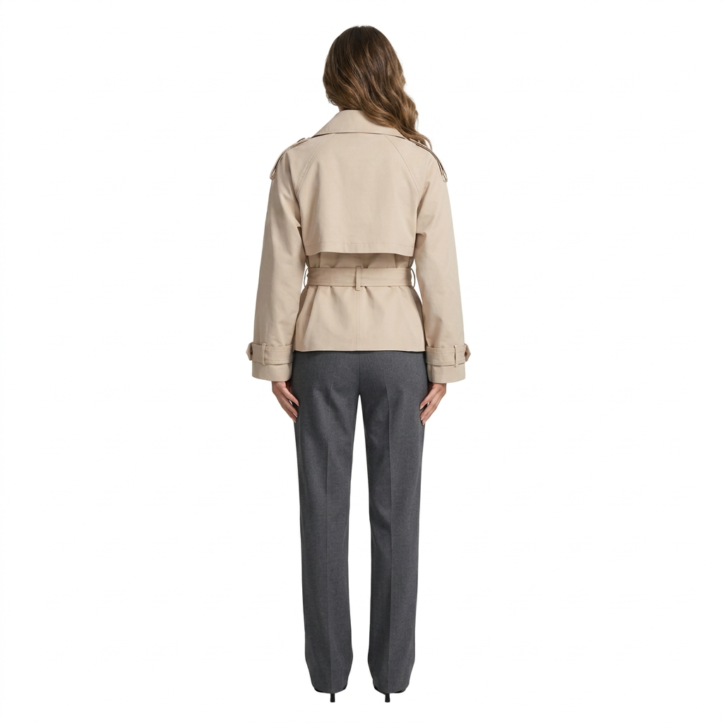 Modern Cotton Trench Coat with Funnel Neck for Women