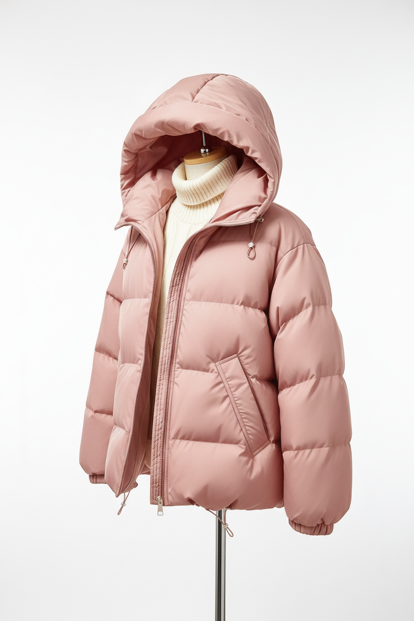 Women's Puffer Jacket - Pink Side