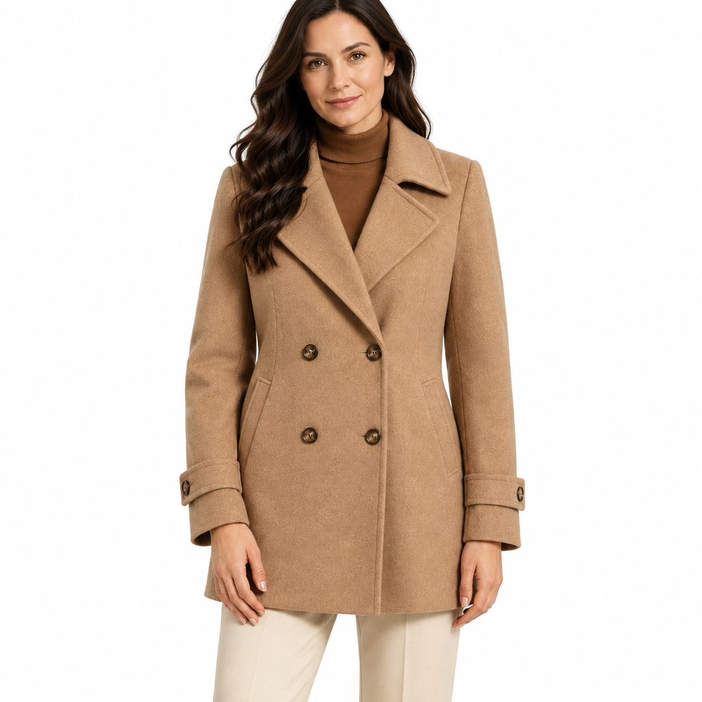 Women's Short Tailored Pea Coat - Double-Breasted, Wrinkle-Resistant