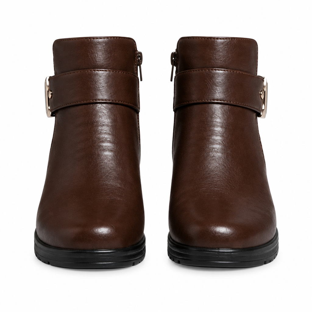 Brown ankle boots on white background