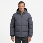 Men's Hooded Puffer Jacket with Zip Pockets and Ribbed Cuffs