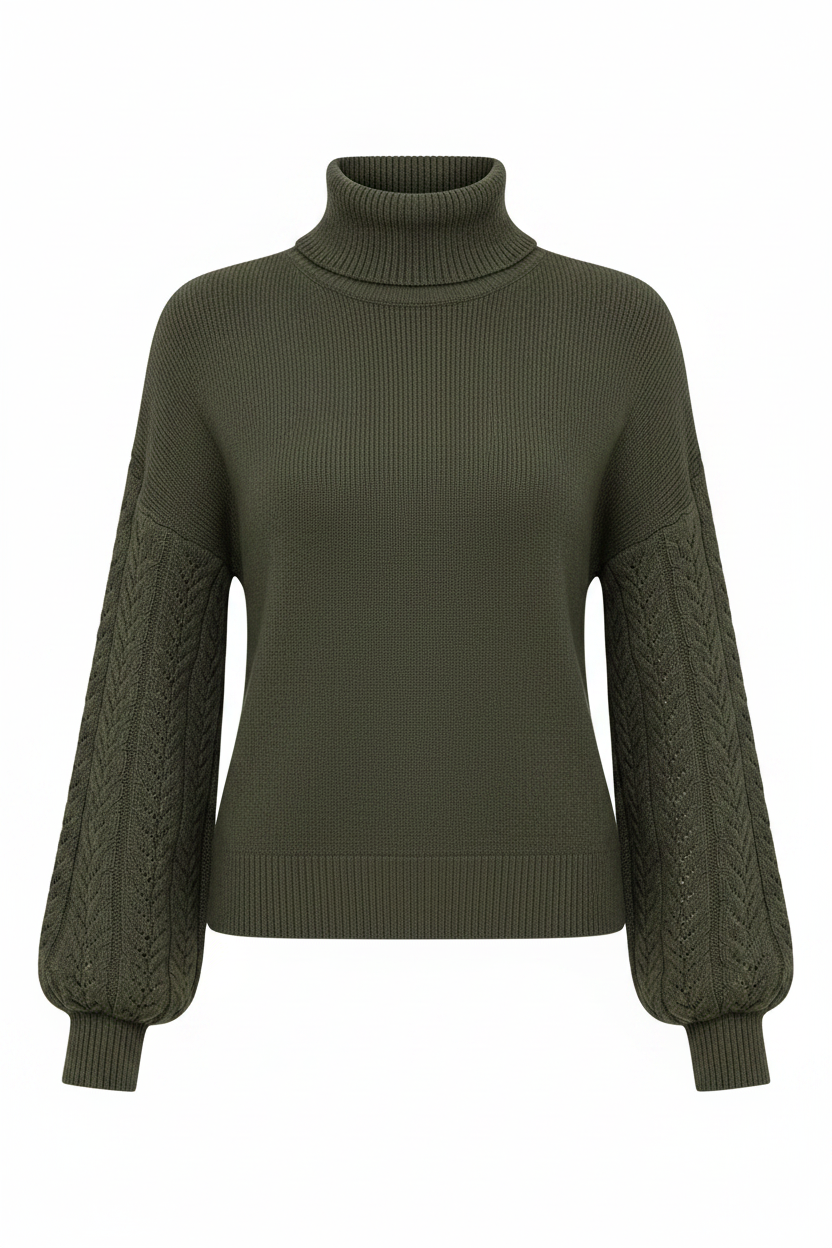 High-Neck Lantern Sleeve Sweater - produktbild
