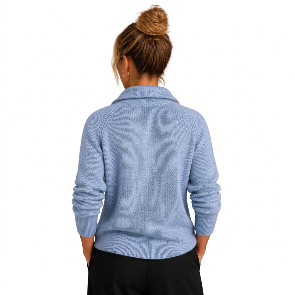 Women's Cashmere-Look Half-Zip Knitted Pullover Sweater with Long Sleeves