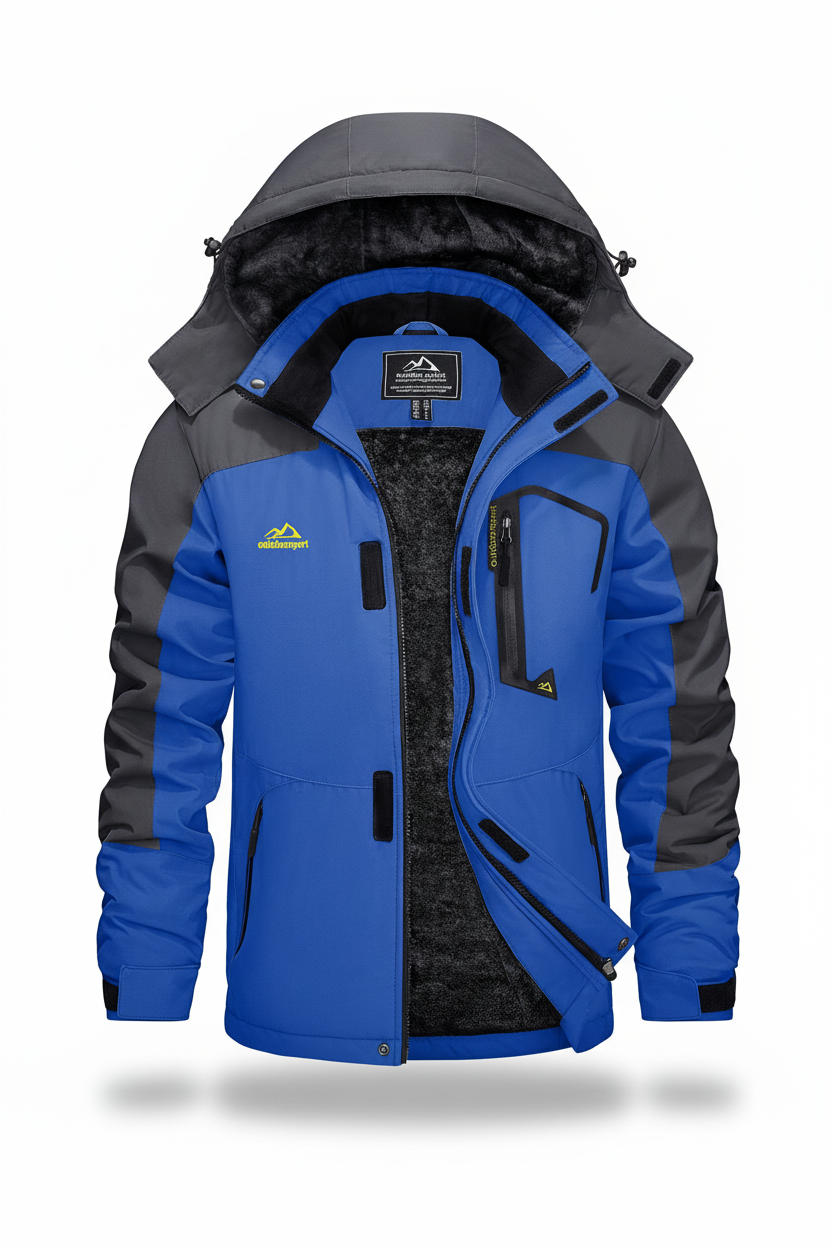 Men's hooded winter fleece lined jacket on a white background