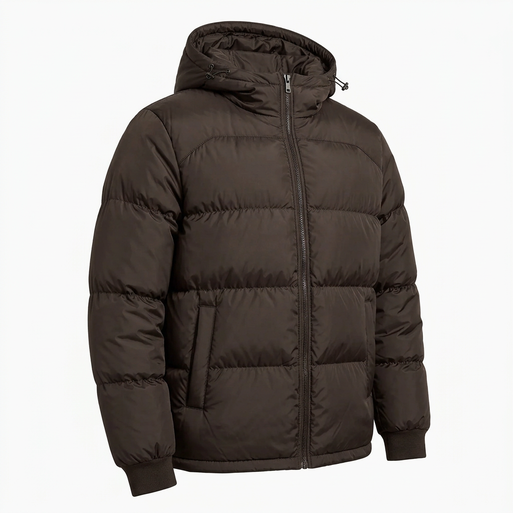 Men’s Hooded Puffer Jacket - Front Zip