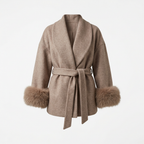 Women's Elegant Wrap Style Faux Fur Cuff Coat