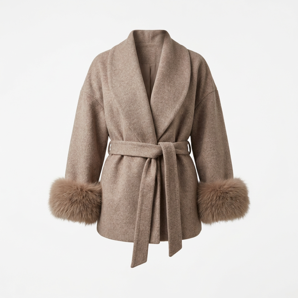 Women's Elegant Wrap Style Faux Fur Cuff Coat