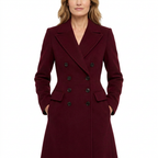 Women's Long Double-Breasted Wool Blend Winter Coat with Lapel Collar