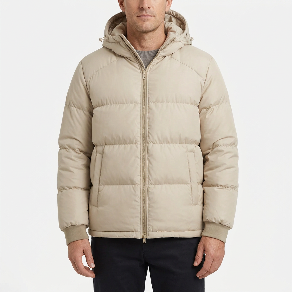 Men’s Hooded Puffer Jacket - Front Zip