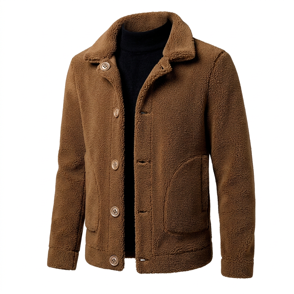 Men's Short Jacket with Lapel Collar and Front Pockets