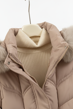 Women's Faux Puffer Coat - Camel Detail