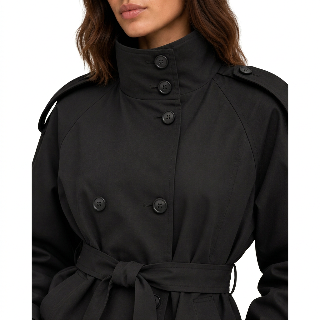 Women's Cropped Double Breasted Trench Jacket with Belt