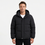Men’s Winter Hooded Puffer Jacket – Padded Quilted Coat with Storm Flap