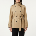 Women's Short Double-Breasted Trench Coat with Belt