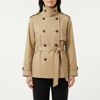 Women's Short Double-Breasted Trench Coat with Belt
