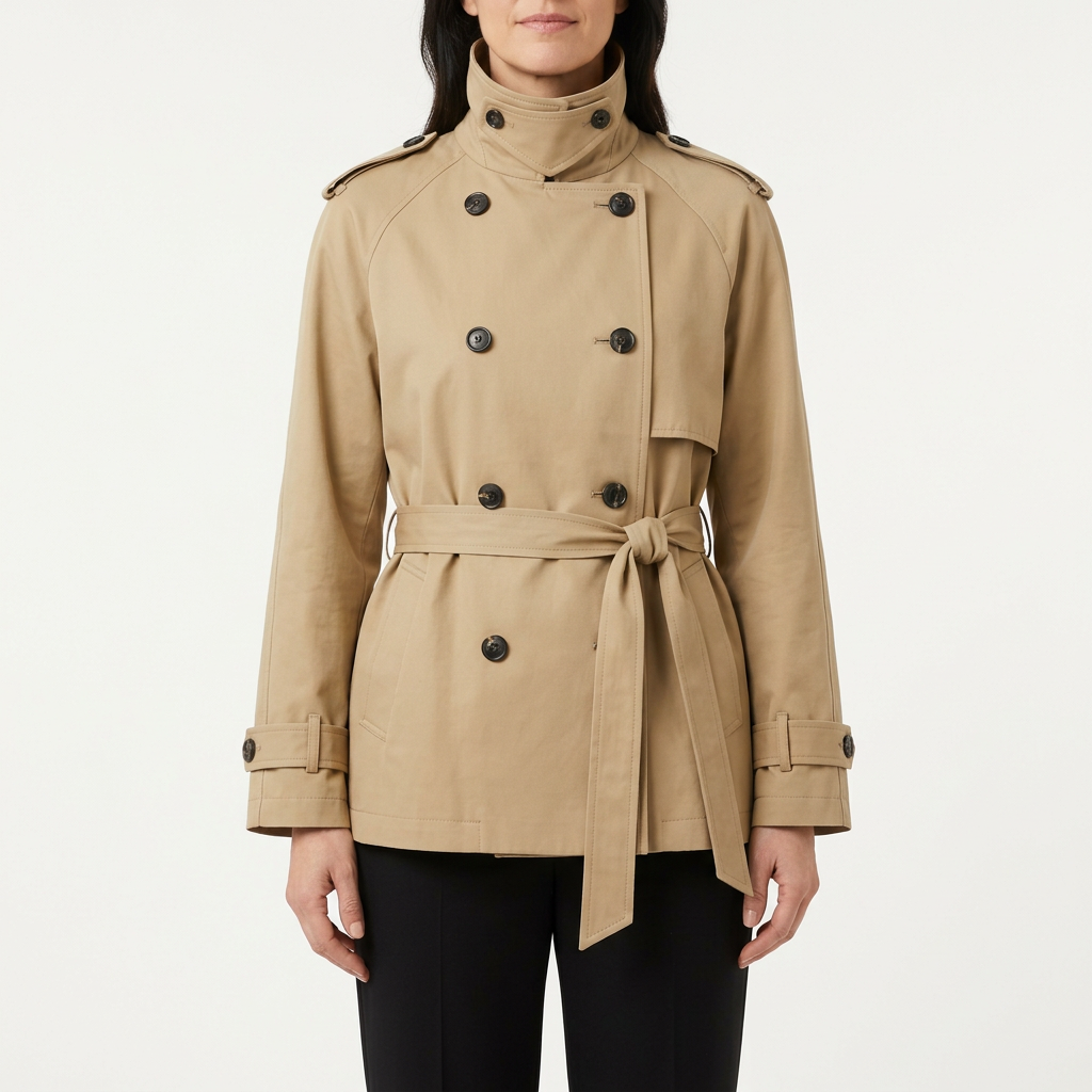 Women's Short Double-Breasted Trench Coat with Belt