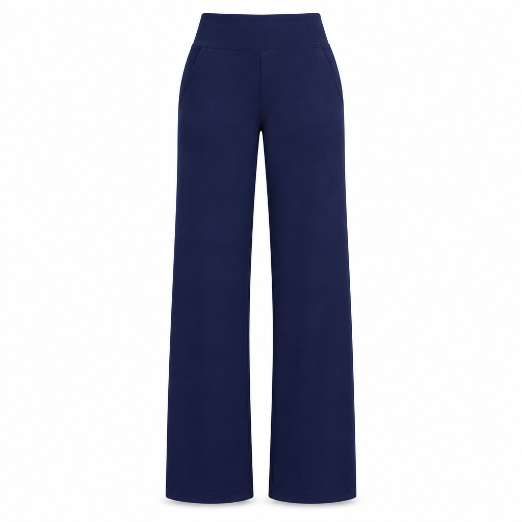Dark blue pull-on wide-leg trousers