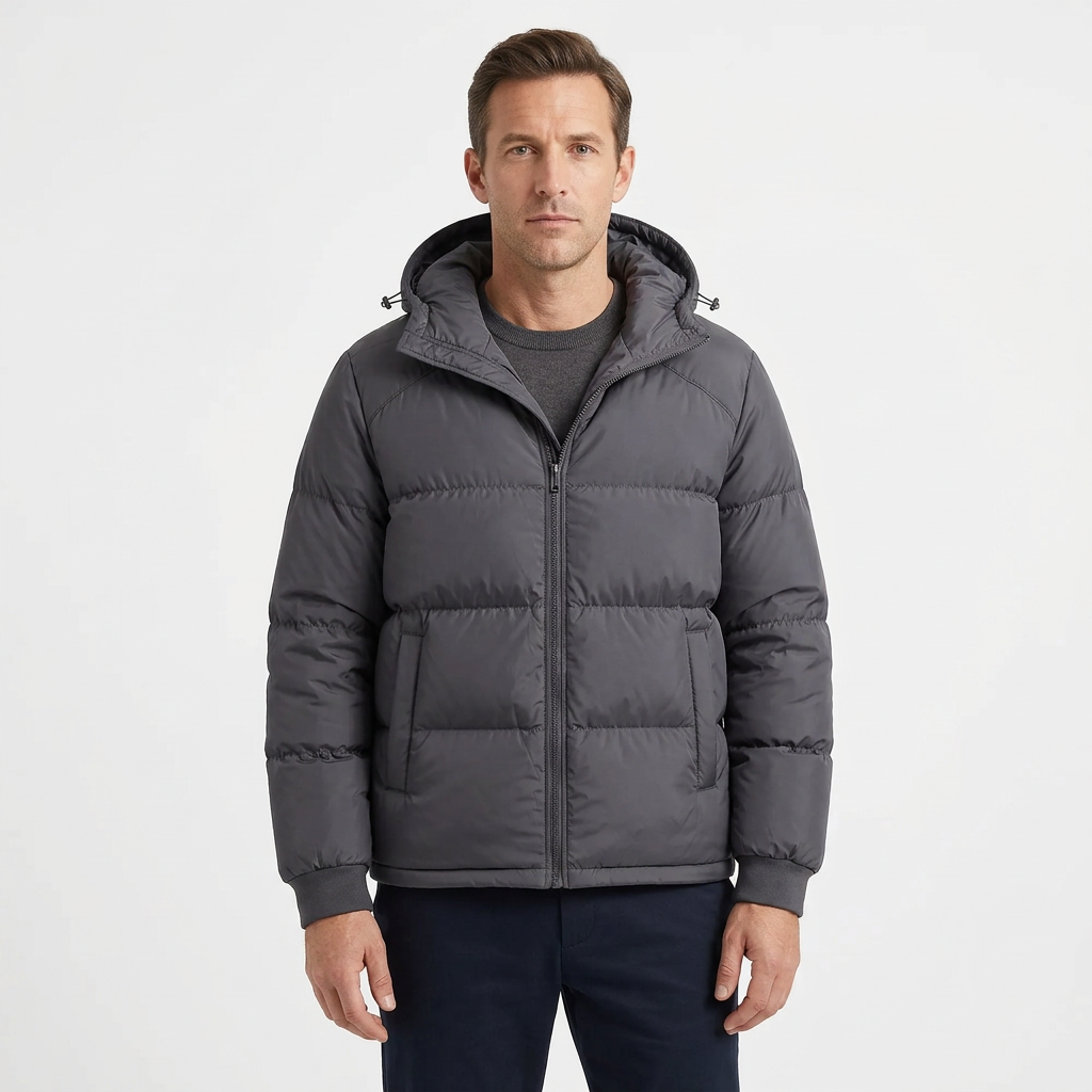 Men’s Hooded Puffer Jacket - Front Zip
