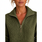 Women's Cashmere-Look Half-Zip Knitted Pullover Sweater with Long Sleeves