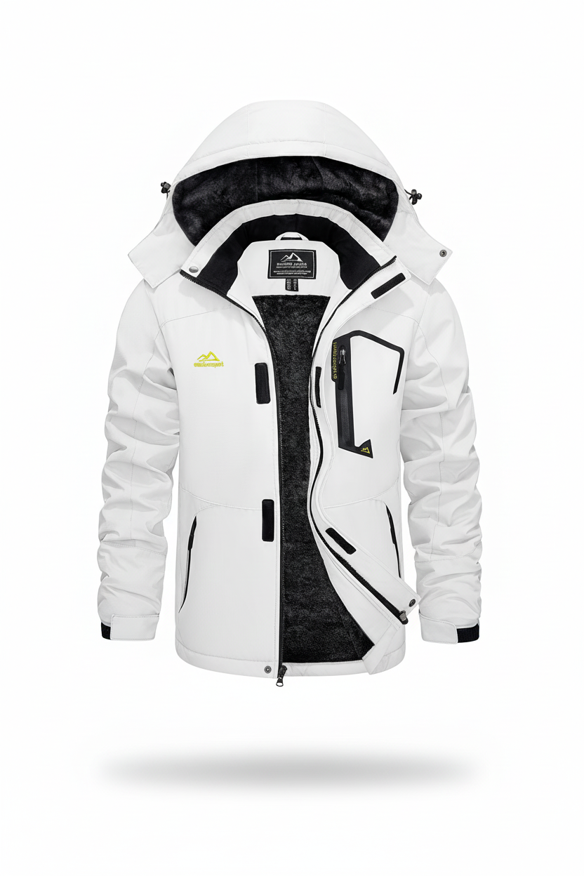 Men's hooded winter fleece lined jacket on a white background