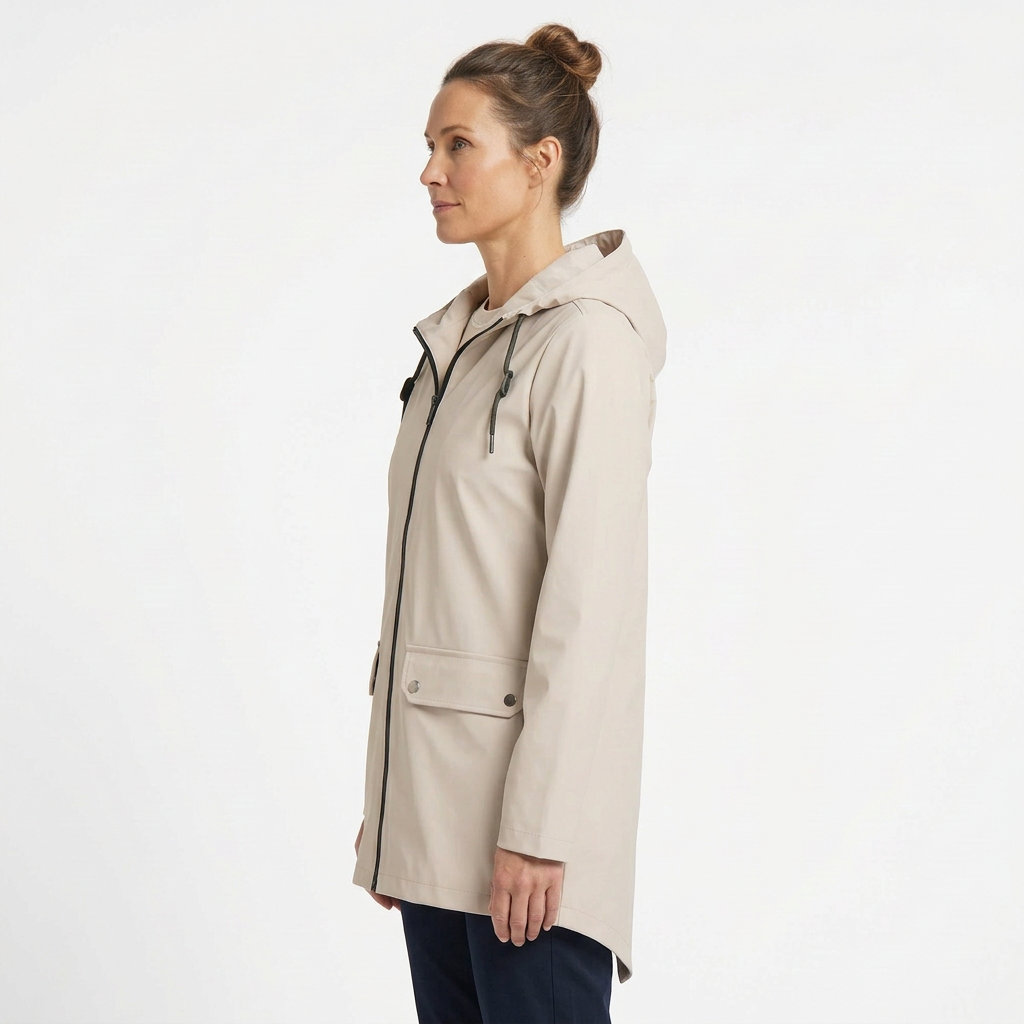 Apricot rain jacket side view
