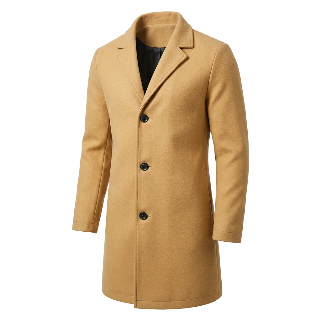 Men's Tailored Winter Trench Coat with Button Front