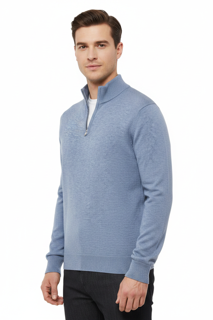 Knit Zip-Front Sweater - modell trekvartsvinkel