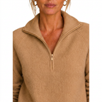 Women's Cashmere-Look Half-Zip Knitted Pullover Sweater with Long Sleeves