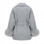 Women's Elegant Wrap Style Faux Fur Cuff Coat
