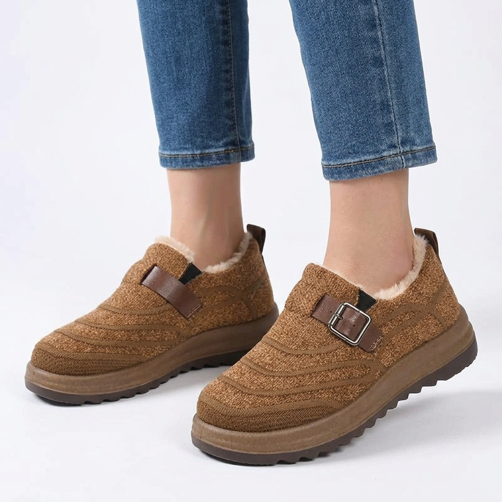 Women's Orthopaedic Slip On Winter Shoe with Decorative Buckle Strap