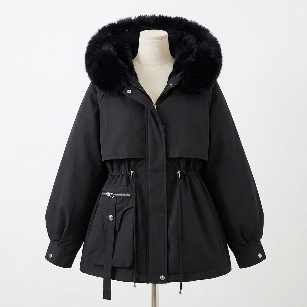Women's Parka with Hood and Adjustable Waist