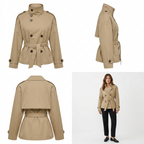 Women's Short Double-Breasted Trench Coat with Belt