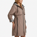 Brown hooded zip coat side view