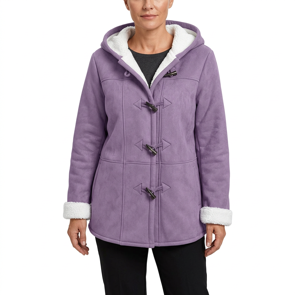 Women's Sherpa Lined Hooded Jacket with Toggle Closure for Warmth