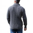 Men’s Half-Zip Jumper in Merino Wool with Aran Pattern for Warmth