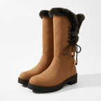 Women's Suede Mid Calf Boots with Faux-Fur Cuff for Cold Weather