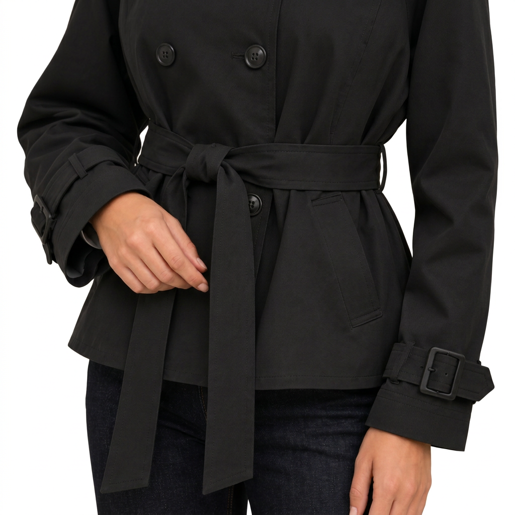 Women's Cropped Double Breasted Trench Jacket with Belt