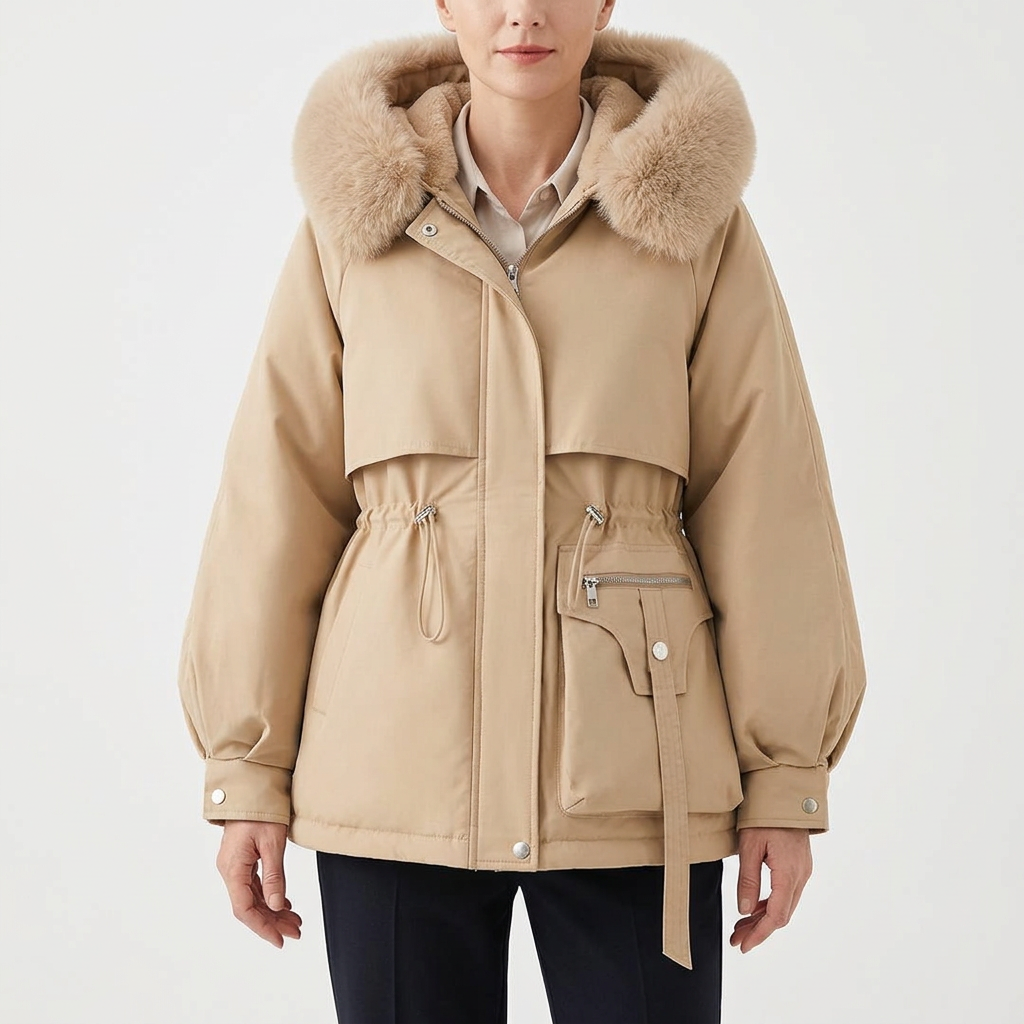 Women's Parka with Hood and Adjustable Waist