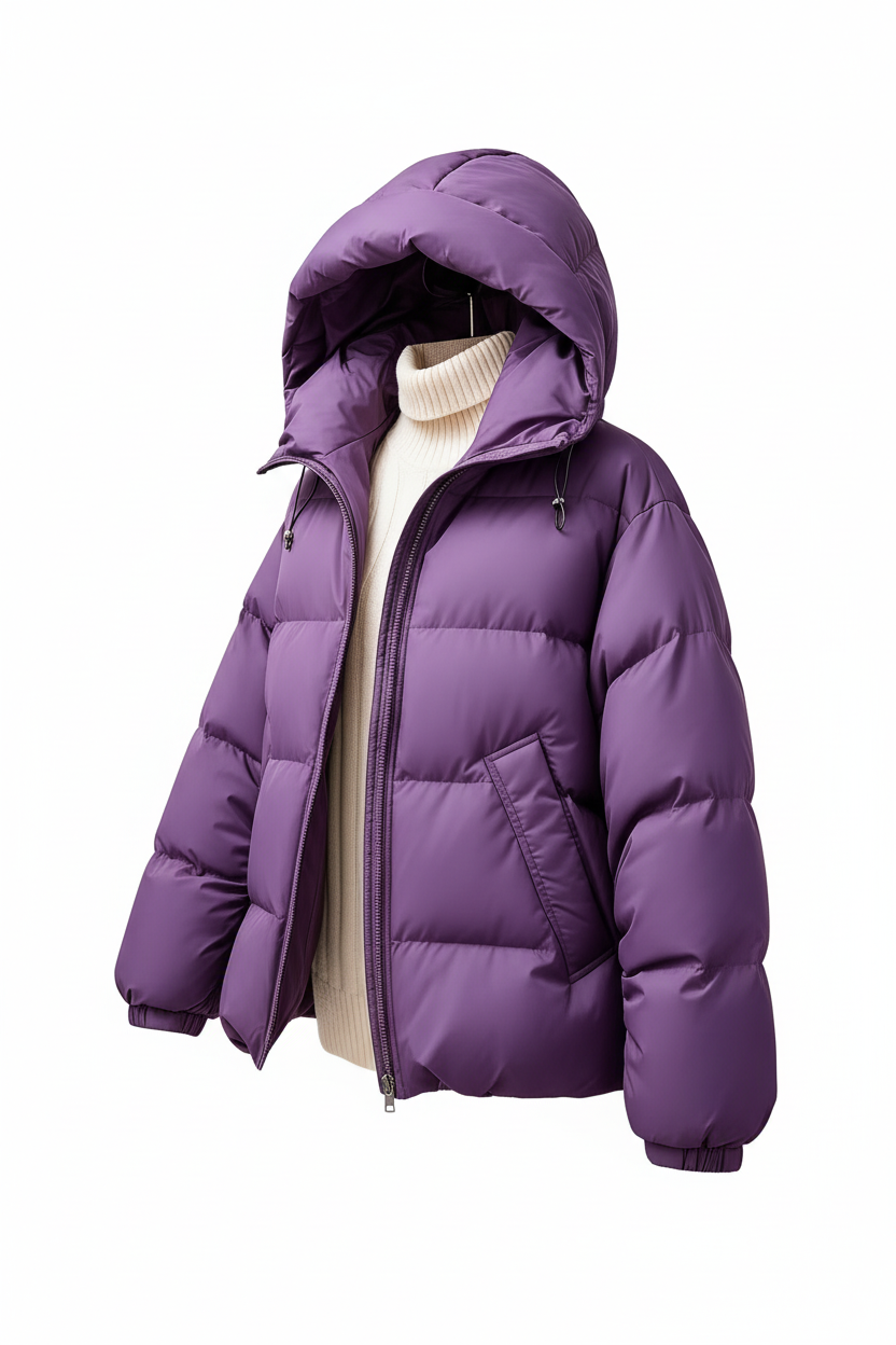 Women's Puffer Jacket - Purple Side