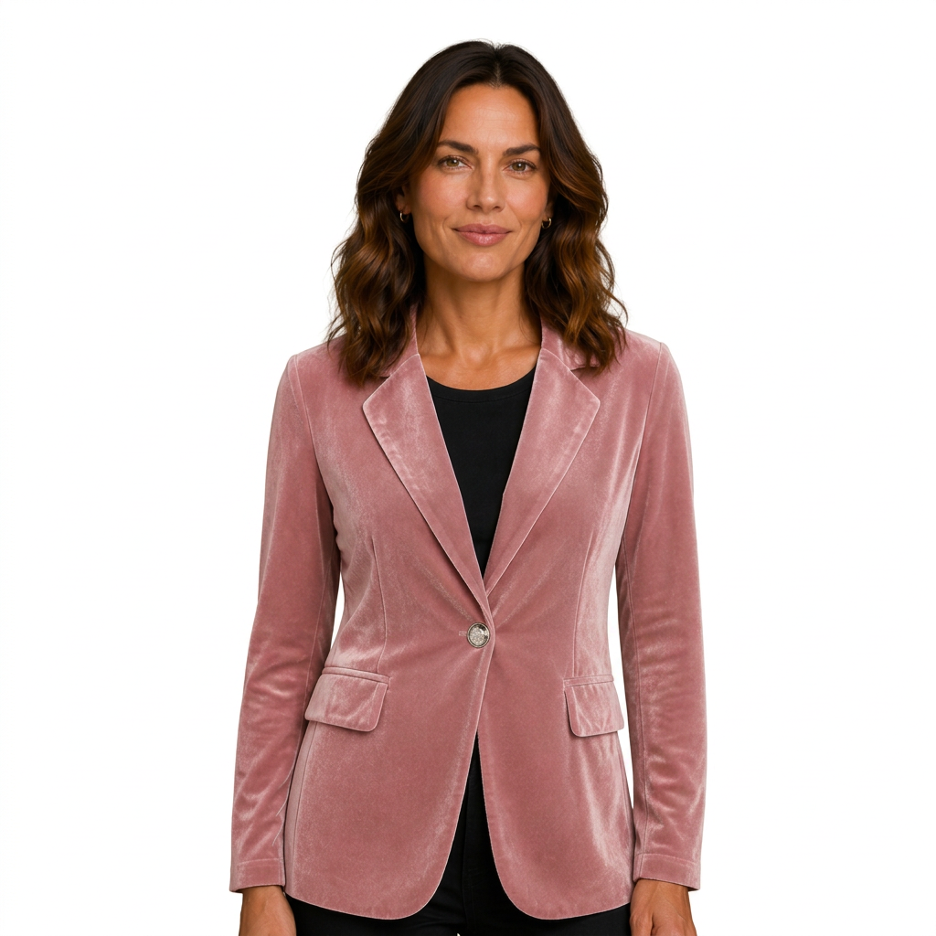 Pink velvet blazer on white background